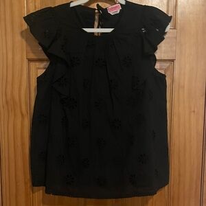 Kate Spade Black Eyelet Ruffle Blouse Size M